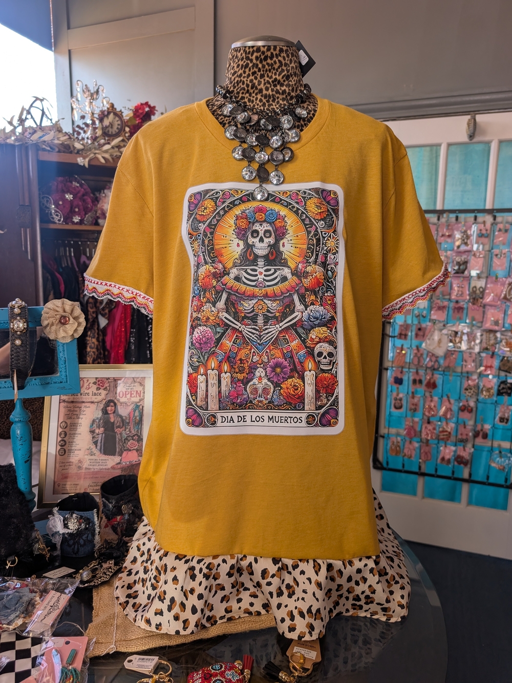 Women's Mustard Dia de los Muertos Graphic Tee